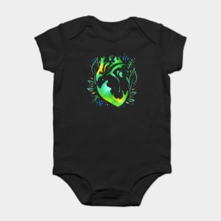 Green Organic Heart With Leaves In Asian Style For Earth Day Baby Bodysuit